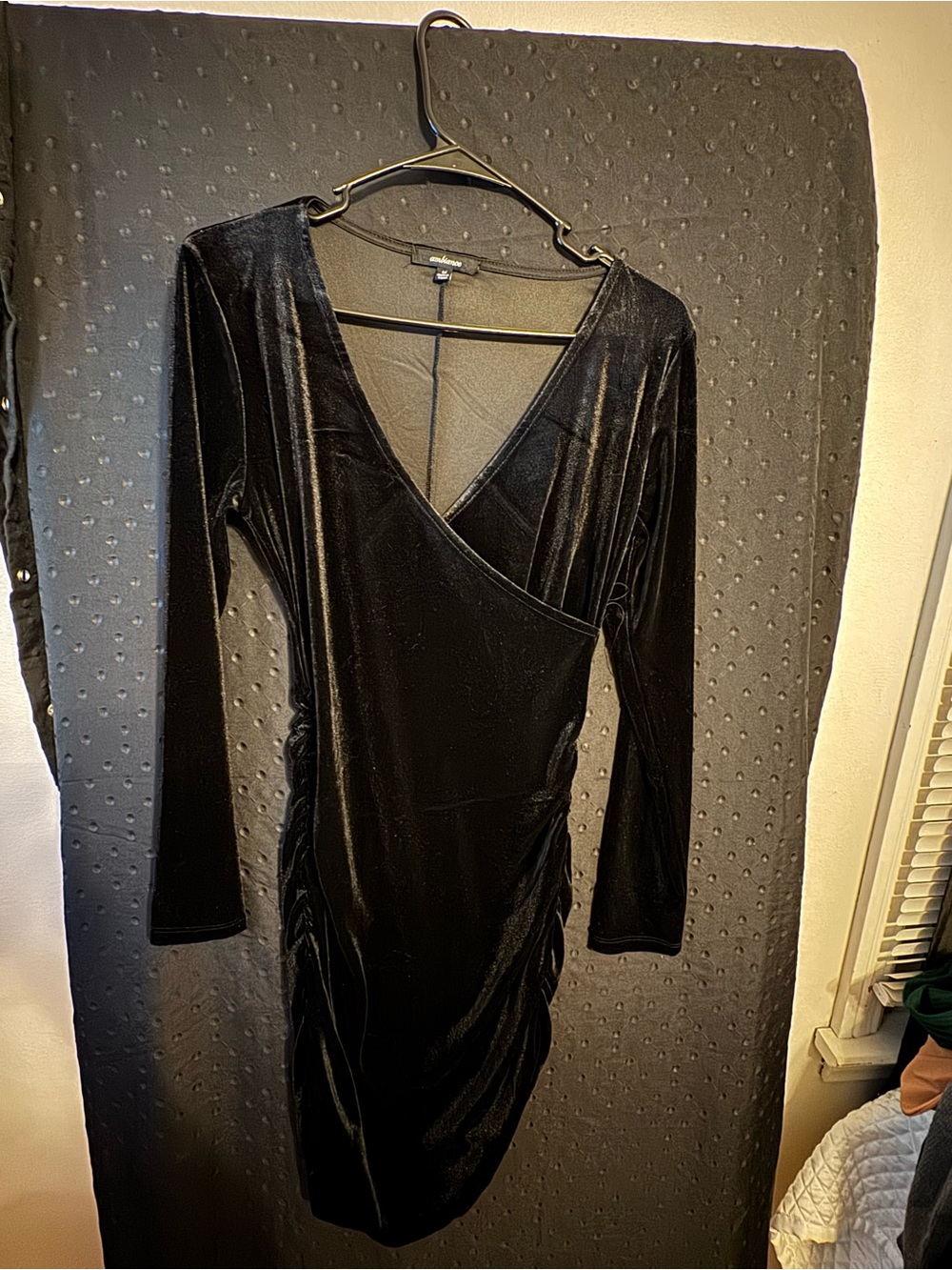 Ambiance Black Velvet Long-Sleeve Wrap Dress